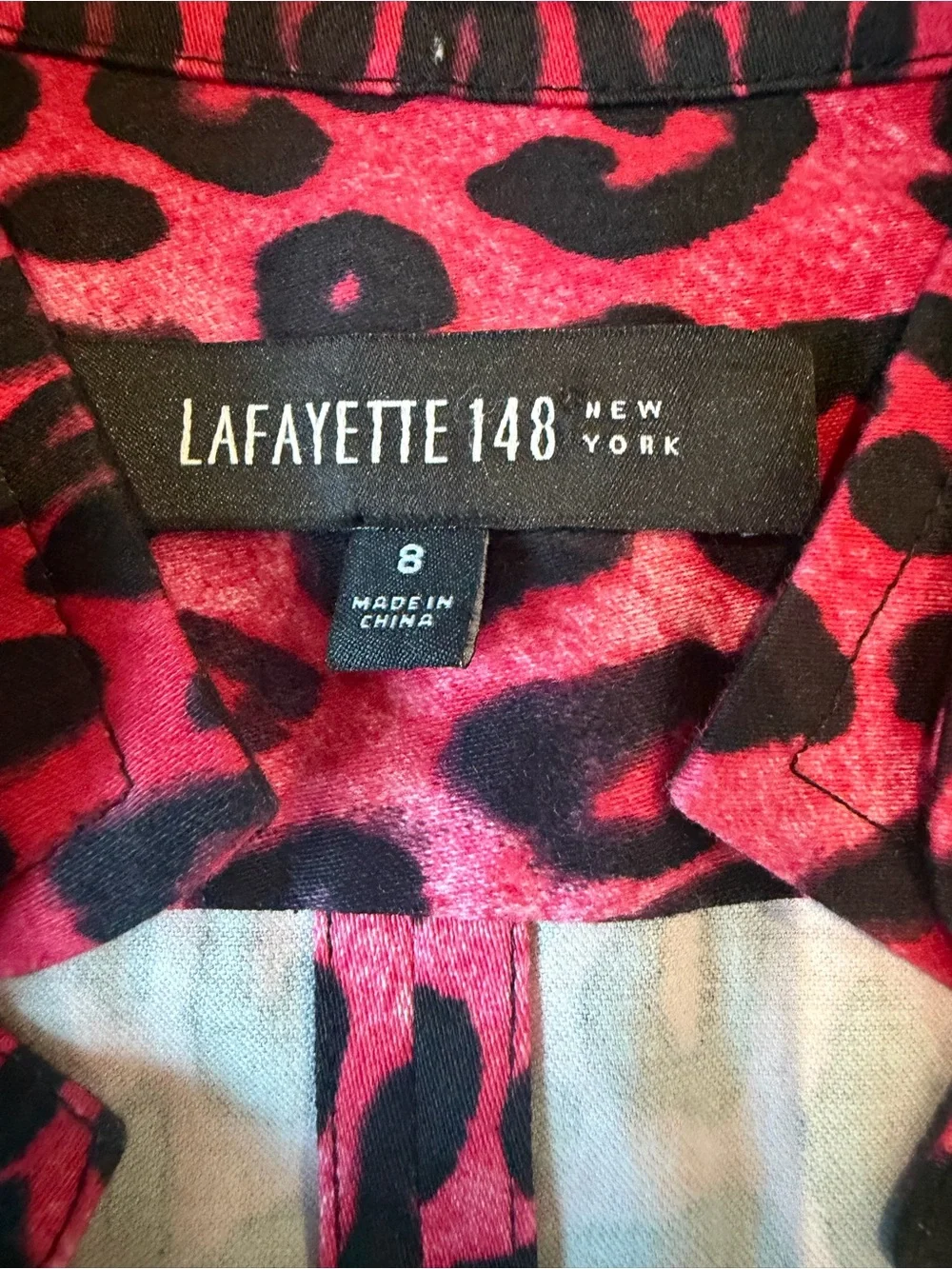 Lafayette 148 New York Pink Leopard Print Button-Front Blouse (8) - Picture 3 of 13